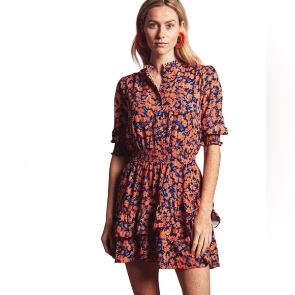 The Shirt by Rochelle Behrens | The Brigitte Dress Orange Floral Size XS - Picture 1 of 7